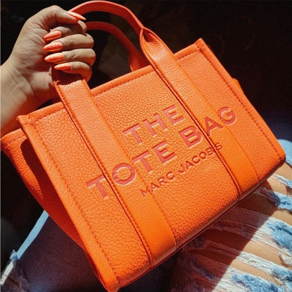 Orange mini leather tote bag